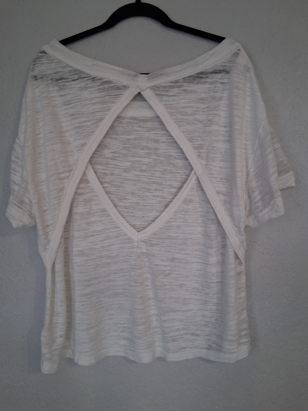 We The Free People Small White Slub Knit Cutout Open Cross Back Tee Shirt Top S